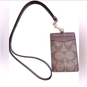 NWOT🎀Coach Saddle Brown Signature ID CardHolderLanyard💌